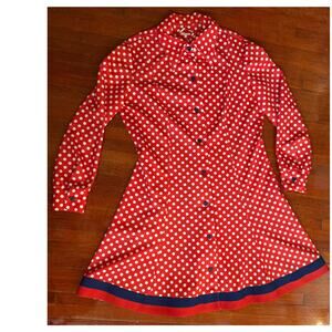 Vintage 70’s Nancy Valentine Red White Polka Dot Heart Button Dress Large Retro